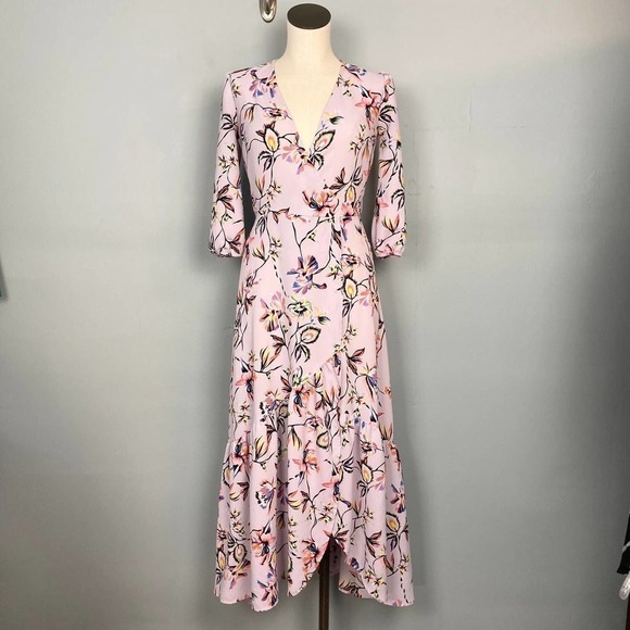 BAR III Floral Wrap Maxi Ruffle Dress Size XXS Flounce High Low Hem Light Purple - Picture 1 of 12